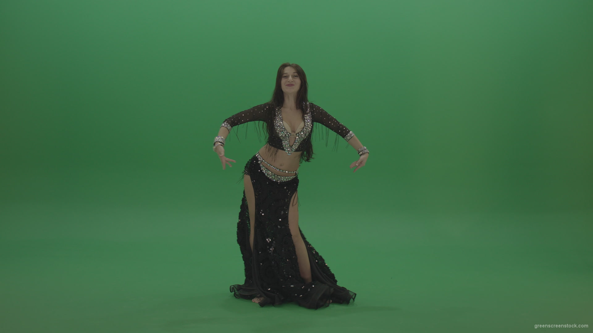 Adorable-belly-dancer-in-black-wear-display-amazing-dance-moves-over-chromakey-background_007 Green Screen Stock