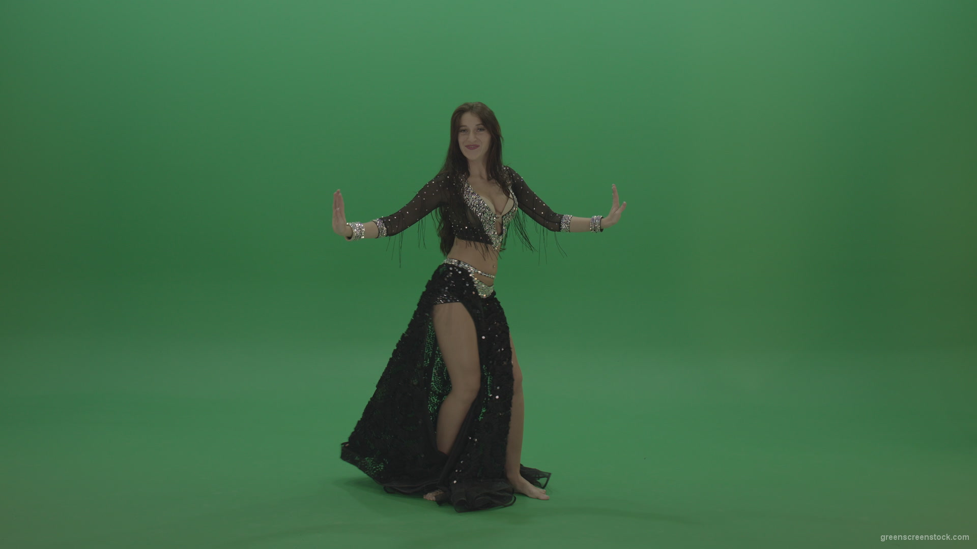 Adorable-belly-dancer-in-black-wear-display-amazing-dance-moves-over-chromakey-background_008 Green Screen Stock