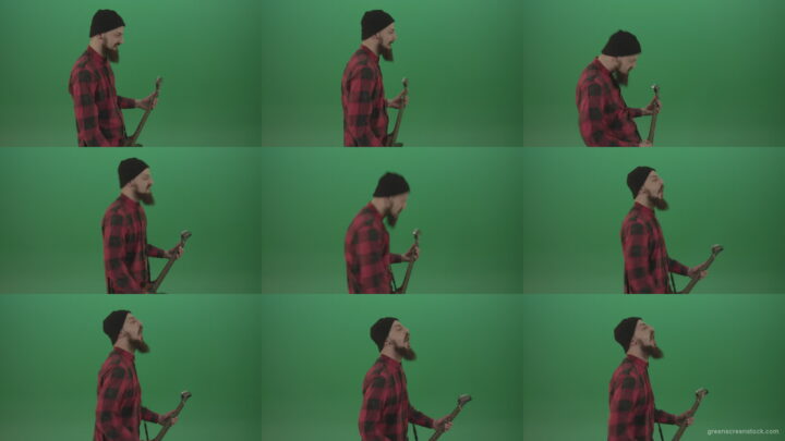 Angry-punk-rock-man-guitarist-play-guitar-and-scream-death-hardcore-music-isolated-on-green-screen Green Screen Stock