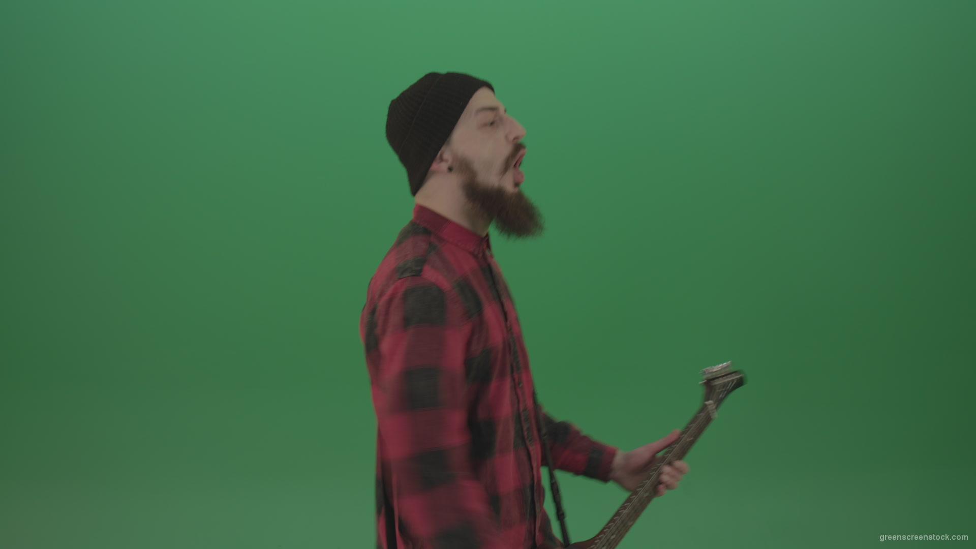 Angry-punk-rock-man-guitarist-play-guitar-and-scream-death-hardcore-music-isolated-on-green-screen_006 Green Screen Stock