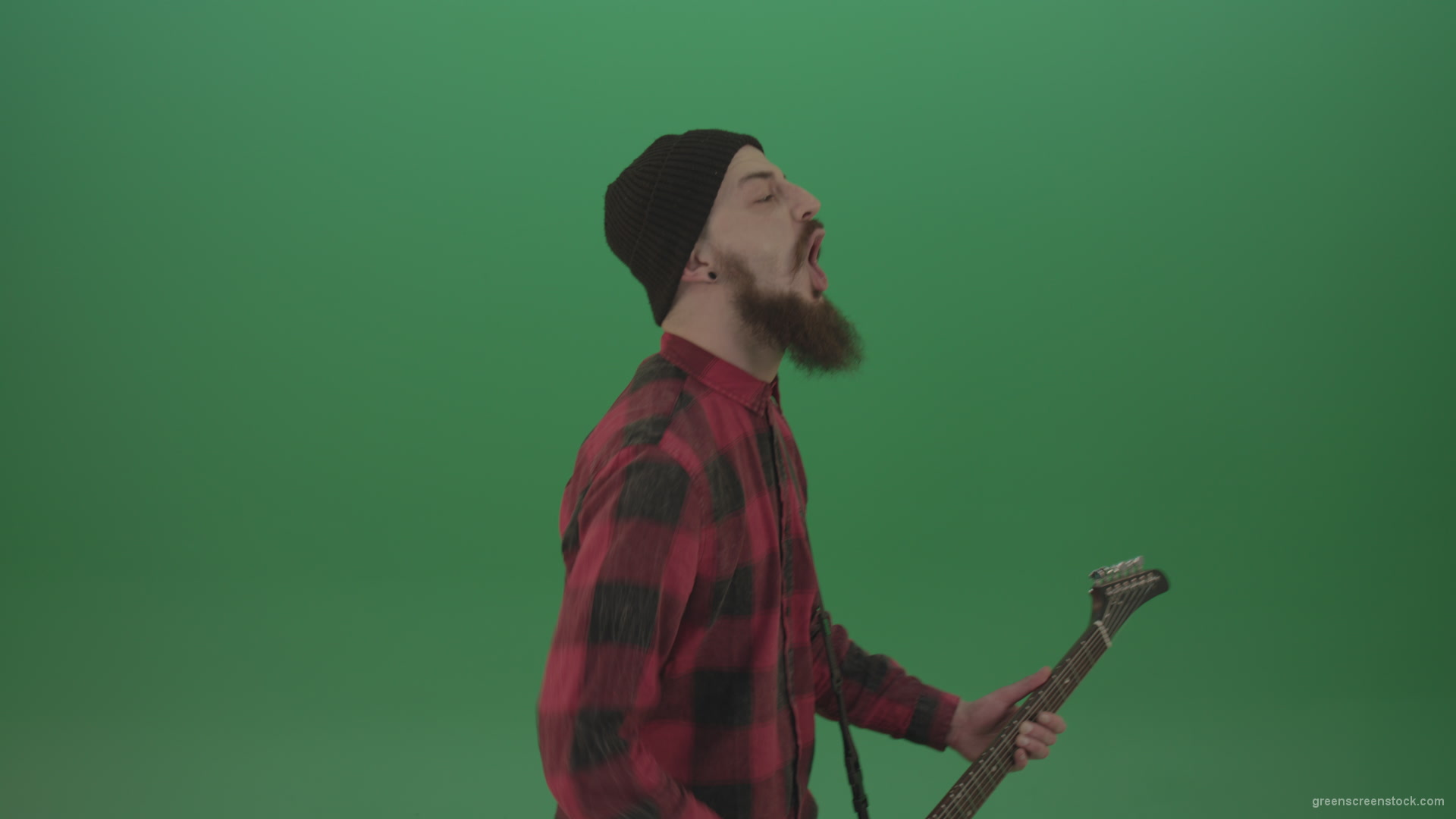 Angry-punk-rock-man-guitarist-play-guitar-and-scream-death-hardcore-music-isolated-on-green-screen_008 Green Screen Stock