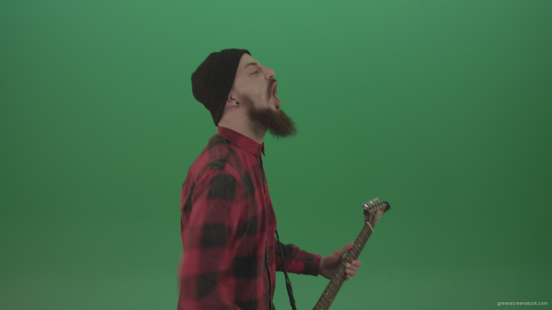 Angry-punk-rock-man-guitarist-play-guitar-and-scream-death-hardcore-music-isolated-on-green-screen_009 Green Screen Stock