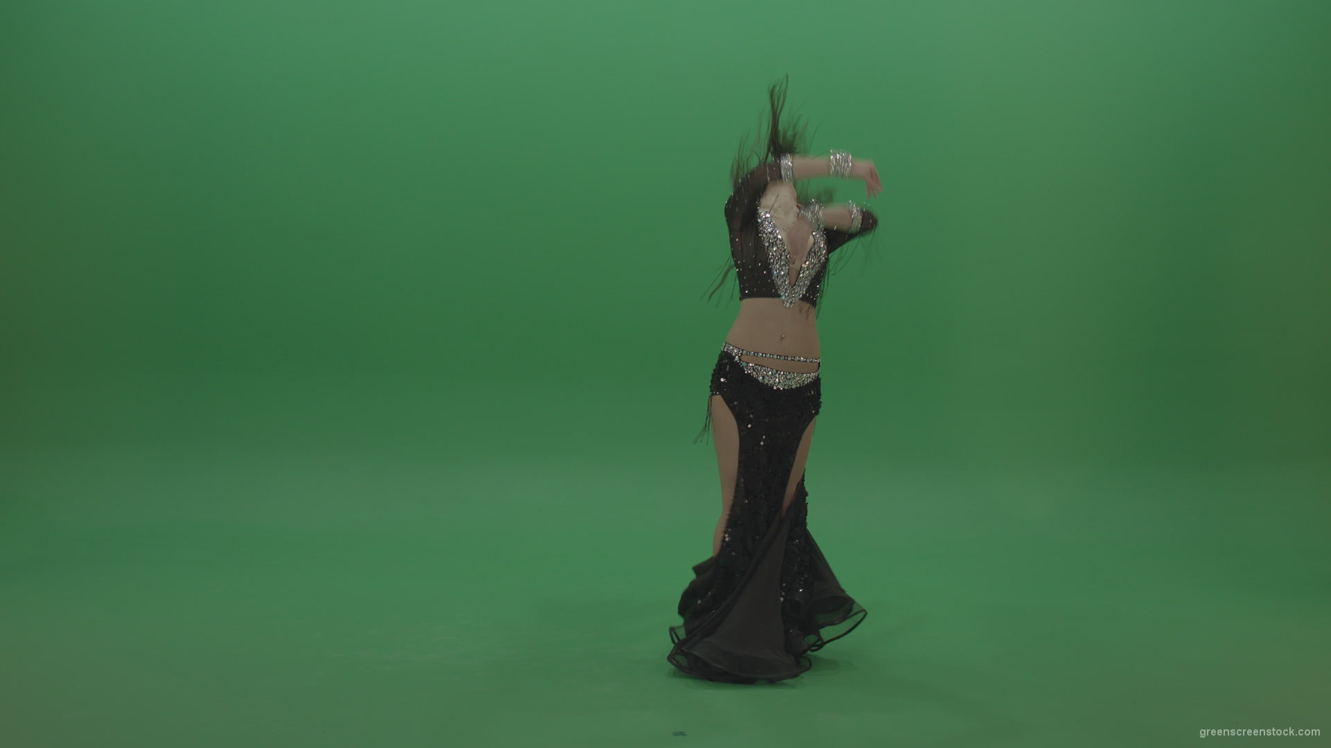 Appealing-belly-dancer-in-black-wear-display-amazing-dance-moves-over-chromakey-background_008 Green Screen Stock