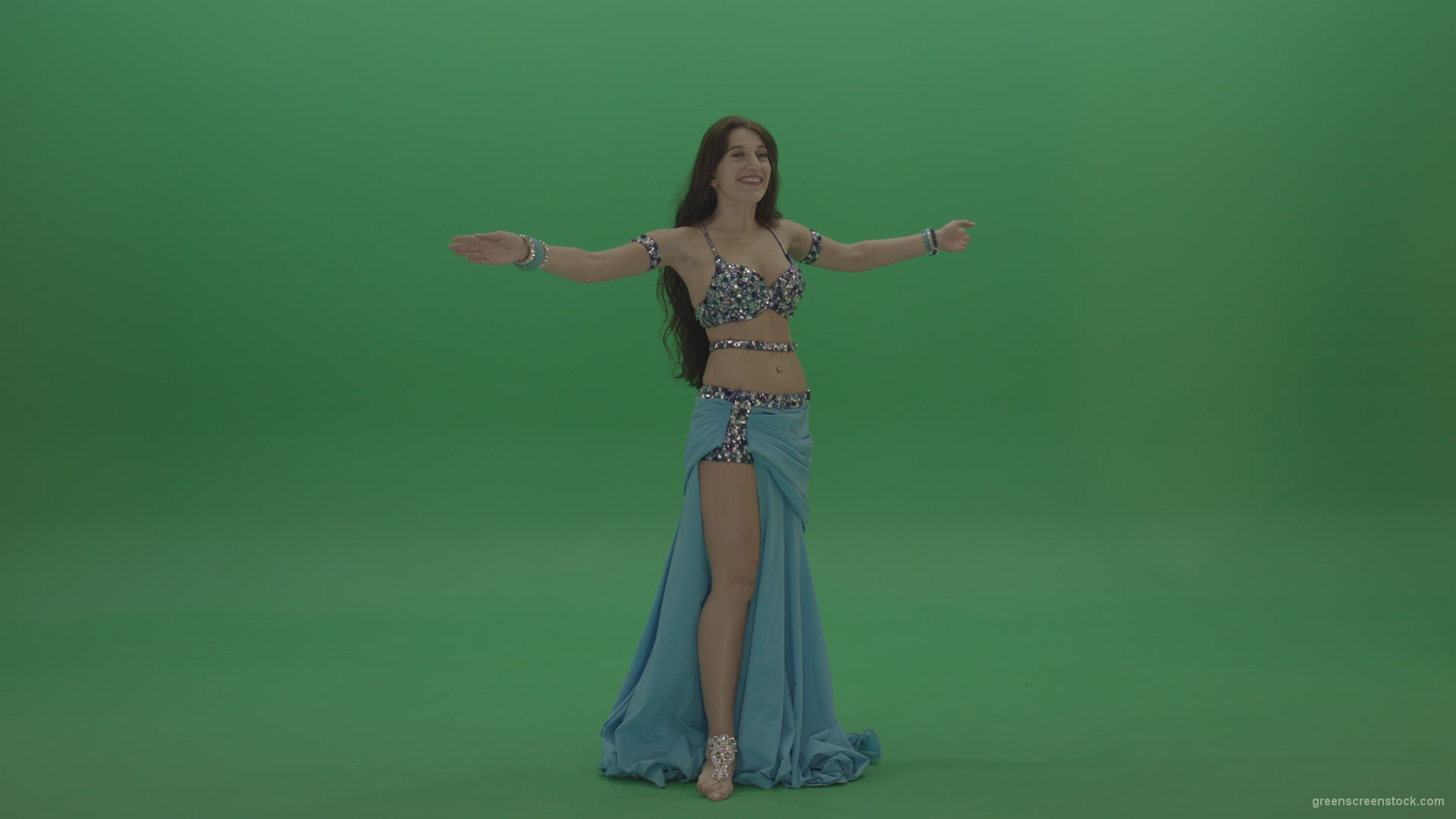 Awesome-belly-dancer-in-blue-wear-display-amazing-dance-moves-over-chromakey-background_002 Green Screen Stock
