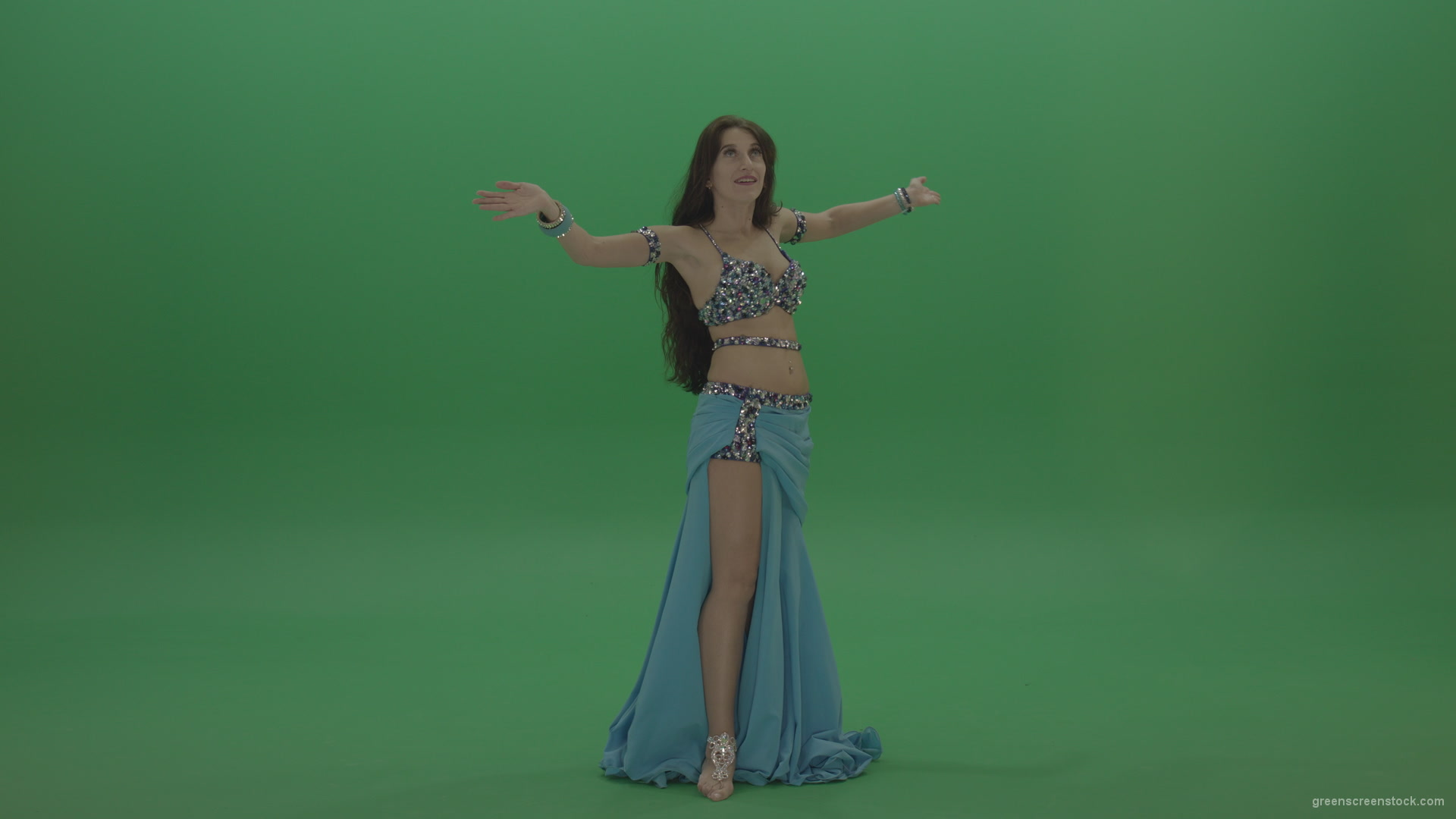Awesome-belly-dancer-in-blue-wear-display-amazing-dance-moves-over-chromakey-background_004 Green Screen Stock