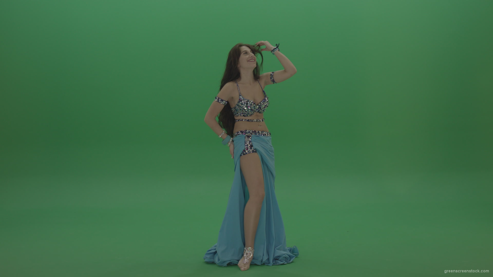 Awesome-belly-dancer-in-blue-wear-display-amazing-dance-moves-over-chromakey-background_009 Green Screen Stock