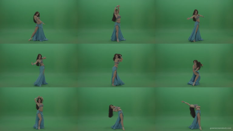 Beautiful-belly-dancer-in-blue-display-amazing-dance-moves-over-chromakey-background Green Screen Stock