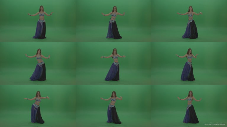 Beautiful-belly-dancer-in-purple-and-black-wear-display-dance-moves-over-green-screen-background Green Screen Stock