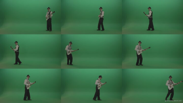 Cheerful-guitarist-going-to-play-a-white-guitar-and-performing-drive-music Green Screen Stock