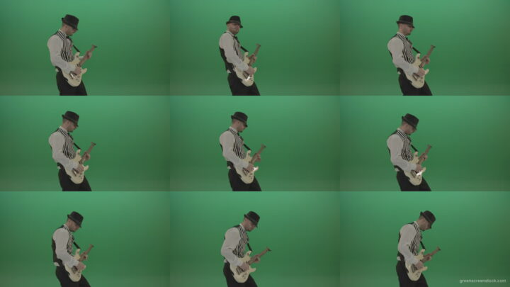 Classic-jazz-guitarist-play-white-electro-guitar-solo-music-on-green-screen Green Screen Stock