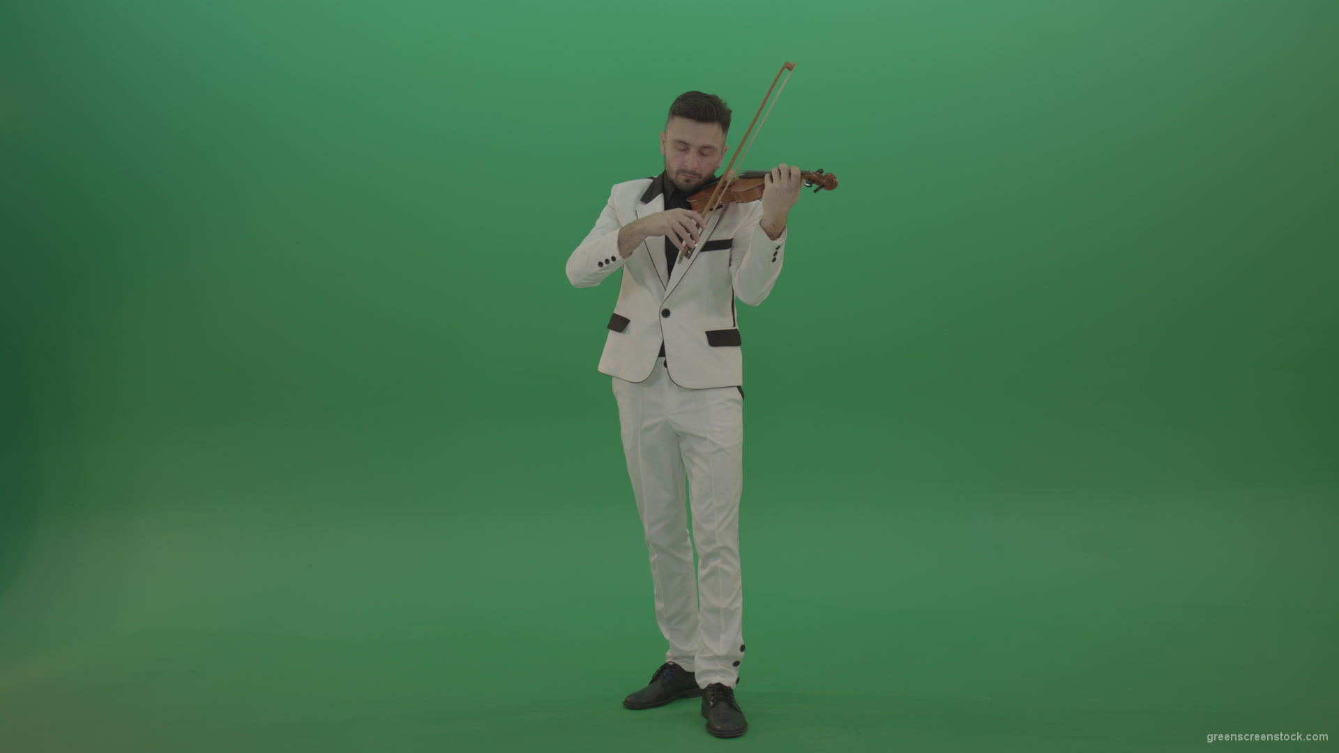 Classic-music-Man-in-white-costume-and-eyes-in-black-mask-play-gothic-violin-Fiddle-string-music-instrument-isolated-on-green-screen_001 Green Screen Stock