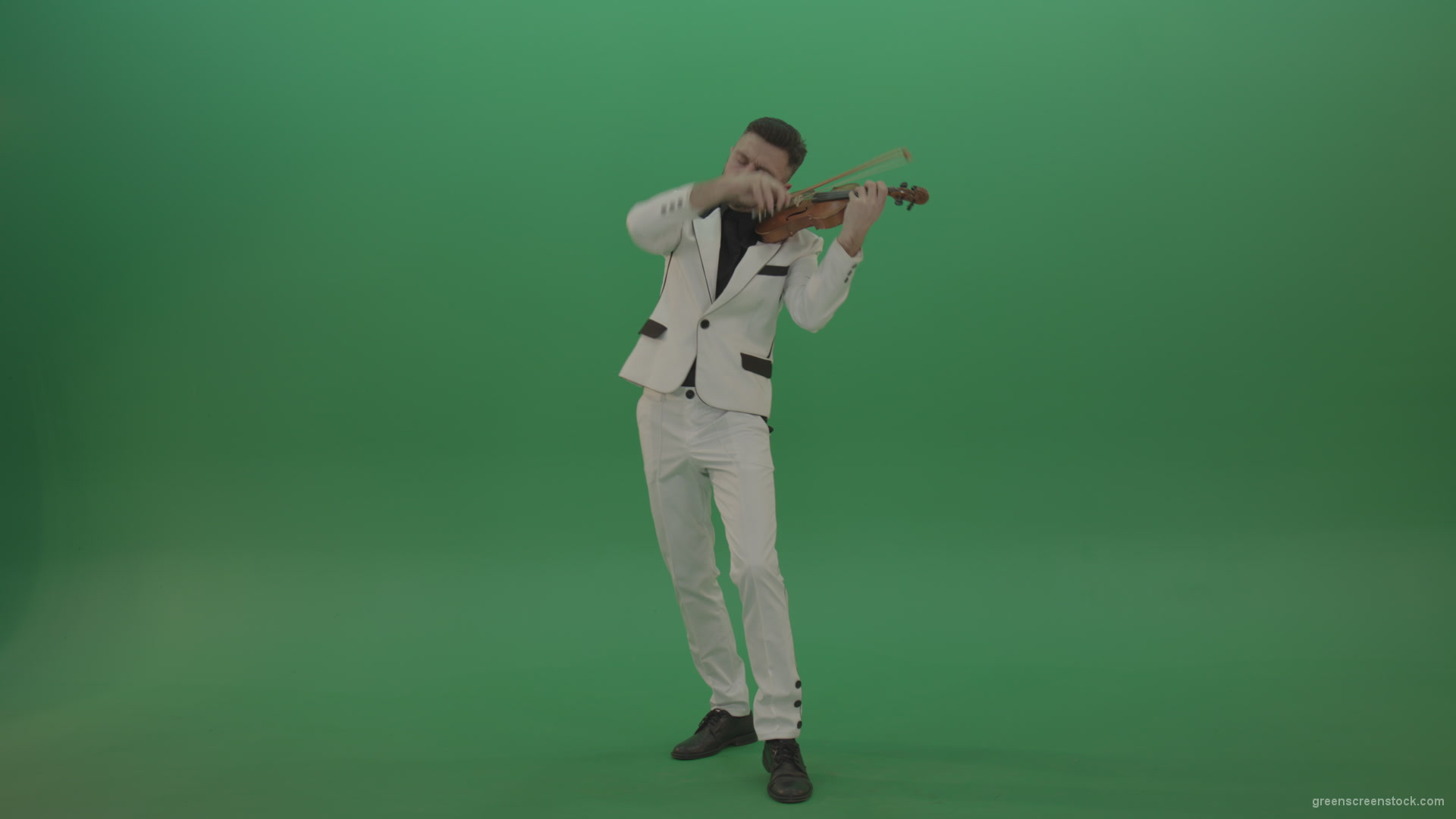 Classic-music-Man-in-white-costume-and-eyes-in-black-mask-play-gothic-violin-Fiddle-string-music-instrument-isolated-on-green-screen_007 Green Screen Stock