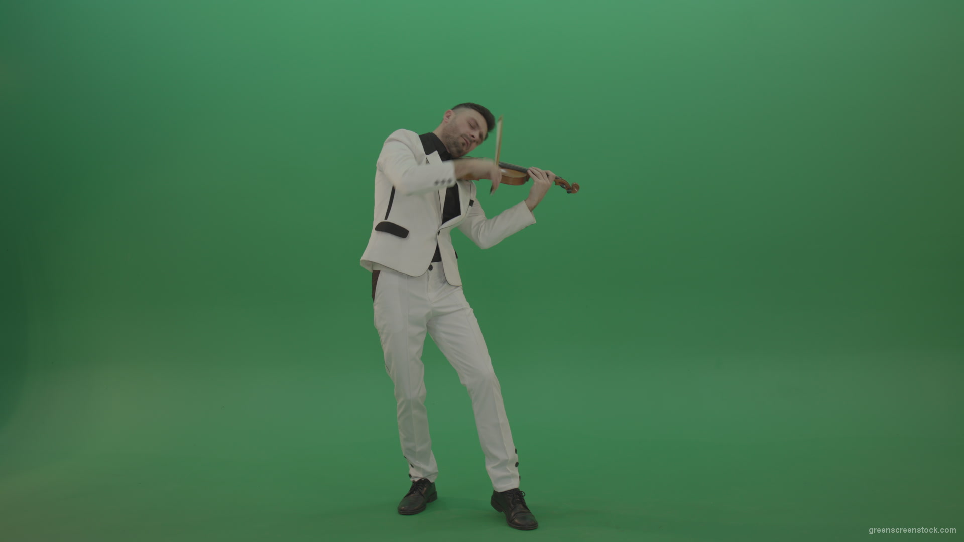 Classic-music-Man-in-white-costume-and-eyes-in-black-mask-play-gothic-violin-Fiddle-string-music-instrument-isolated-on-green-screen_009 Green Screen Stock