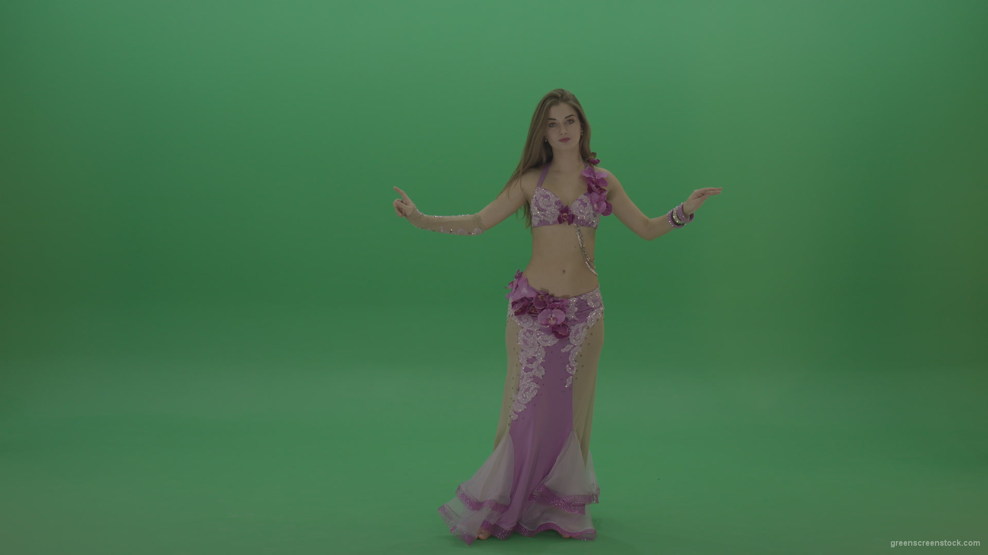 Delightful-belly-dancer-in-pink-wear-display-amazing-dance-moves-over-chromakey-background_001 Green Screen Stock