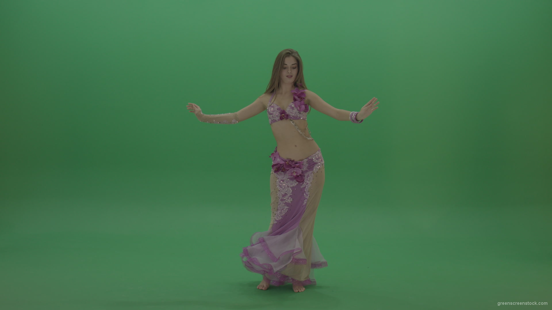 Delightful-belly-dancer-in-pink-wear-display-amazing-dance-moves-over-chromakey-background_006 Green Screen Stock