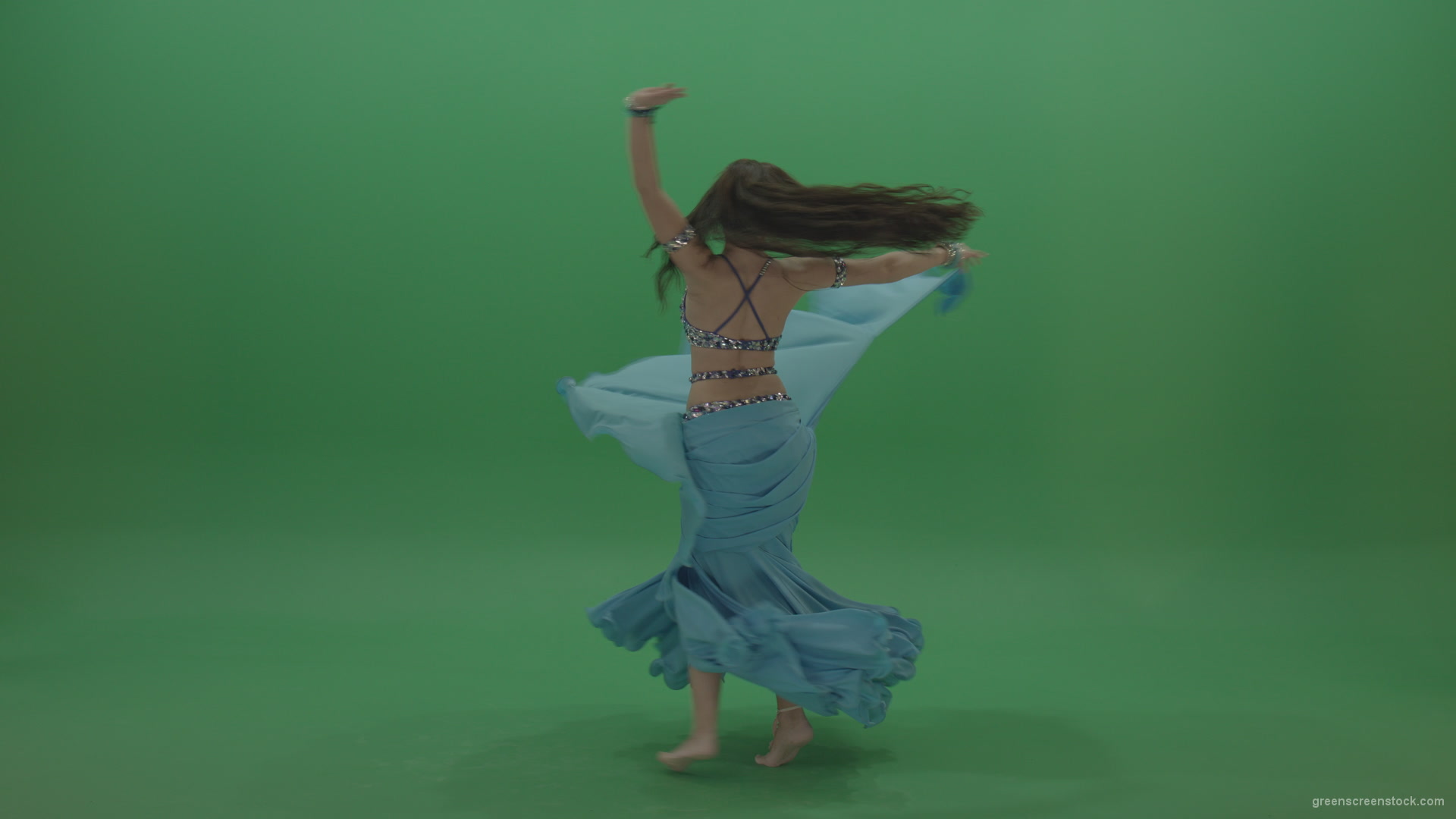Fair-belly-dancer-in-blue-wear-display-amazing-dance-moves-over-chromakey-background_005 Green Screen Stock