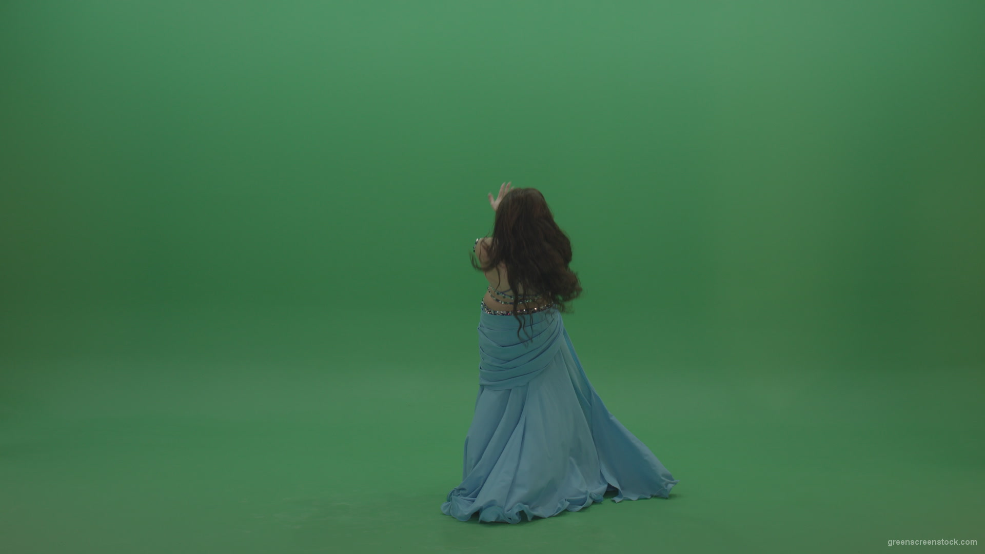 Fair-belly-dancer-in-blue-wear-display-amazing-dance-moves-over-chromakey-background_007 Green Screen Stock
