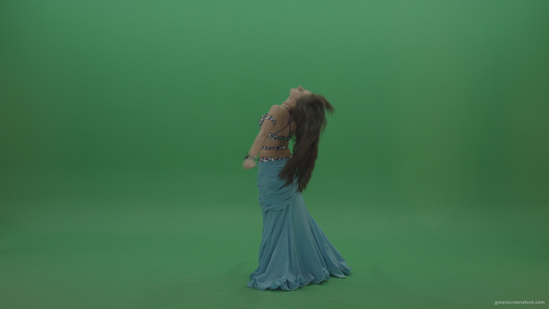 Fair-belly-dancer-in-blue-wear-display-amazing-dance-moves-over-chromakey-background_008 Green Screen Stock