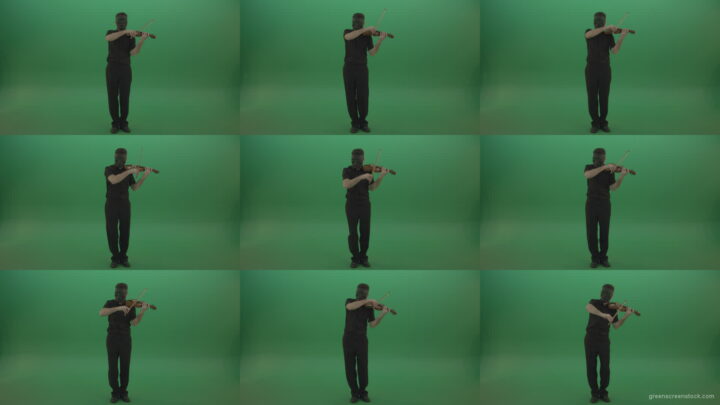 Full-height-Rock-Man-in-black-wear-and-mask-play-violin-fiddle-strings-gothic-dark-music-isolated-on-green-screen Green Screen Stock