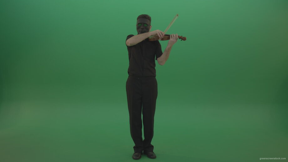 vj video background Full-height-Rock-Man-in-black-wear-and-mask-play-violin-fiddle-strings-gothic-dark-music-isolated-on-green-screen_003