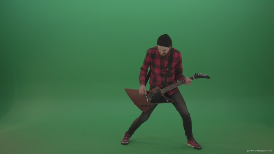 vj video background Full-size-Green-Screen-Musician-Rock-Guitarist-man-in-red-shirt-play-guitar-on-green-screen_003