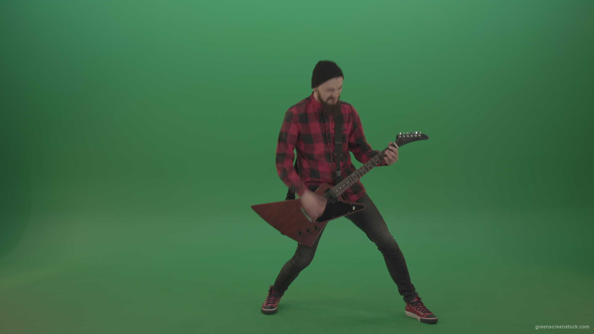 Full-size-Green-Screen-Musician-Rock-Guitarist-man-in-red-shirt-play-guitar-on-green-screen_005 Green Screen Stock