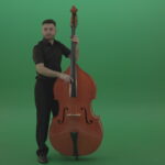 vj video background Full-size-man-in-black-uniform-play-jazz-rock-on-double-bass-String-music-instrument-isolated-on-green-screen_003