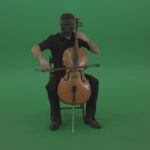 vj video background Full-size-man-in-black-wear-and-mask-play-violoncello-cello-strings-music-instrument-isolated-on-green-screen_003