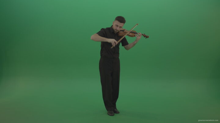 vj video background Full-size-view-virtuoso-Man-in-black-costume-play-violin-fiddle-strings-music-instument-on-green-screen_003