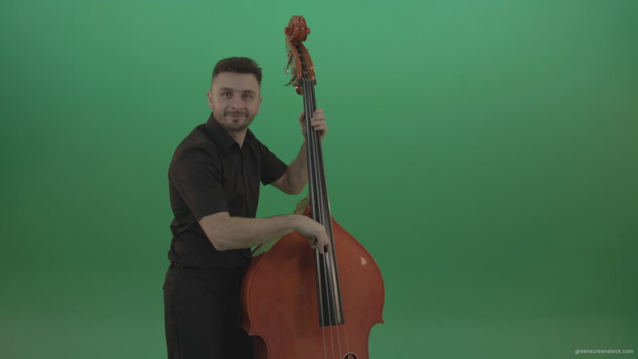 vj video background Funny-happy-man-with-smile-playing-jazz-on-double-bass-String-music-instrument-isolated-on-green-screen_003