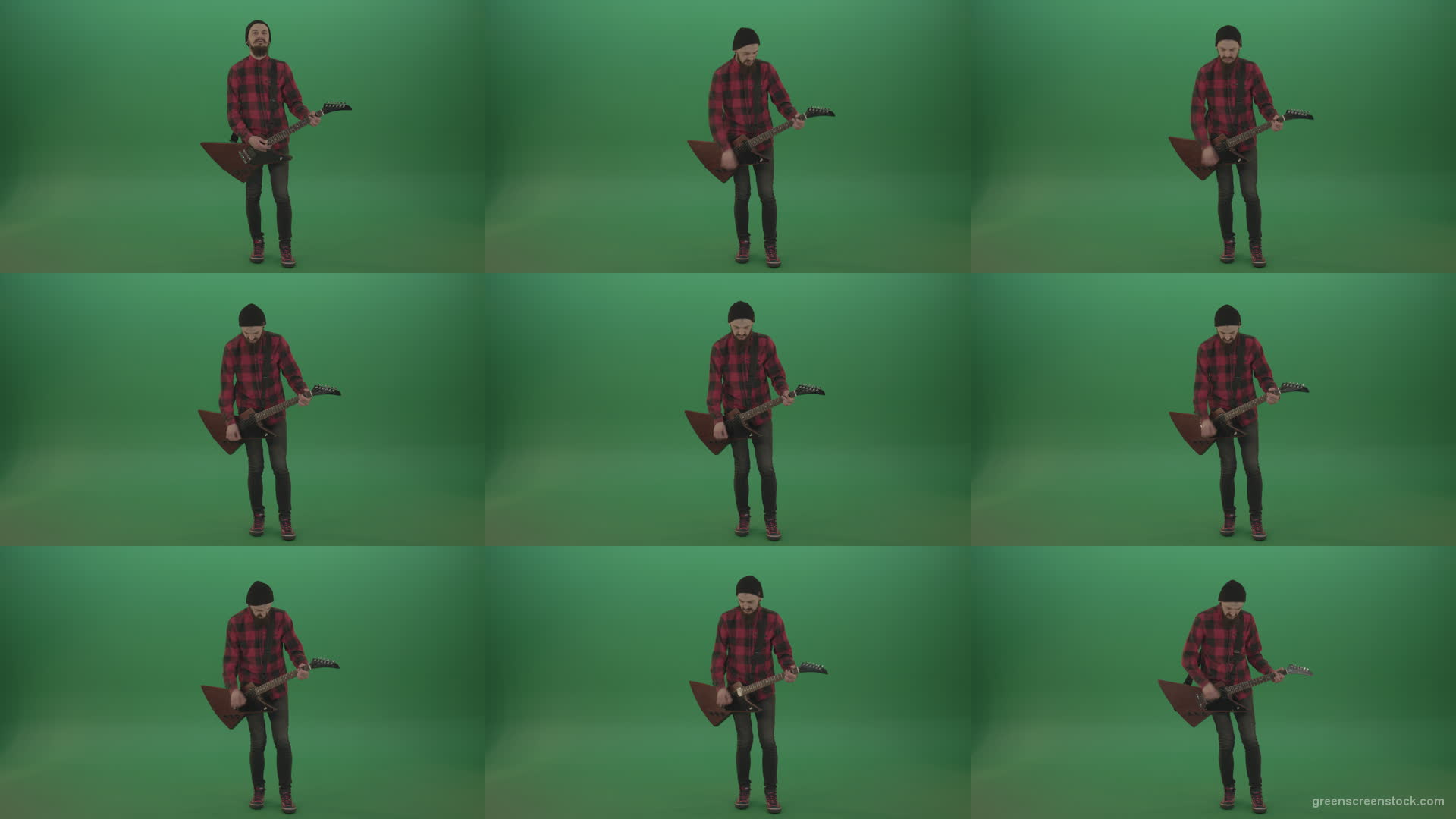 Green-Screen-man-Guitarist-play-electro-rythm-guitar-isolated-on-green-screen Green Screen Stock