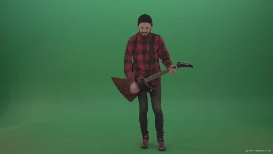 vj video background Green-Screen-man-Guitarist-play-electro-rythm-guitar-isolated-on-green-screen_003