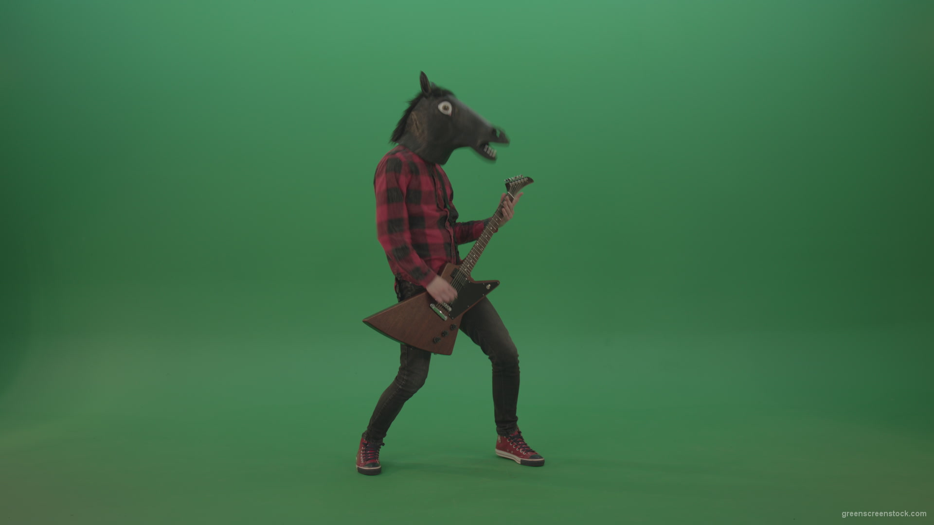 Guitarist-horse-man-with-horse-mask-head-play-guitar-on-green-screen_005 Green Screen Stock