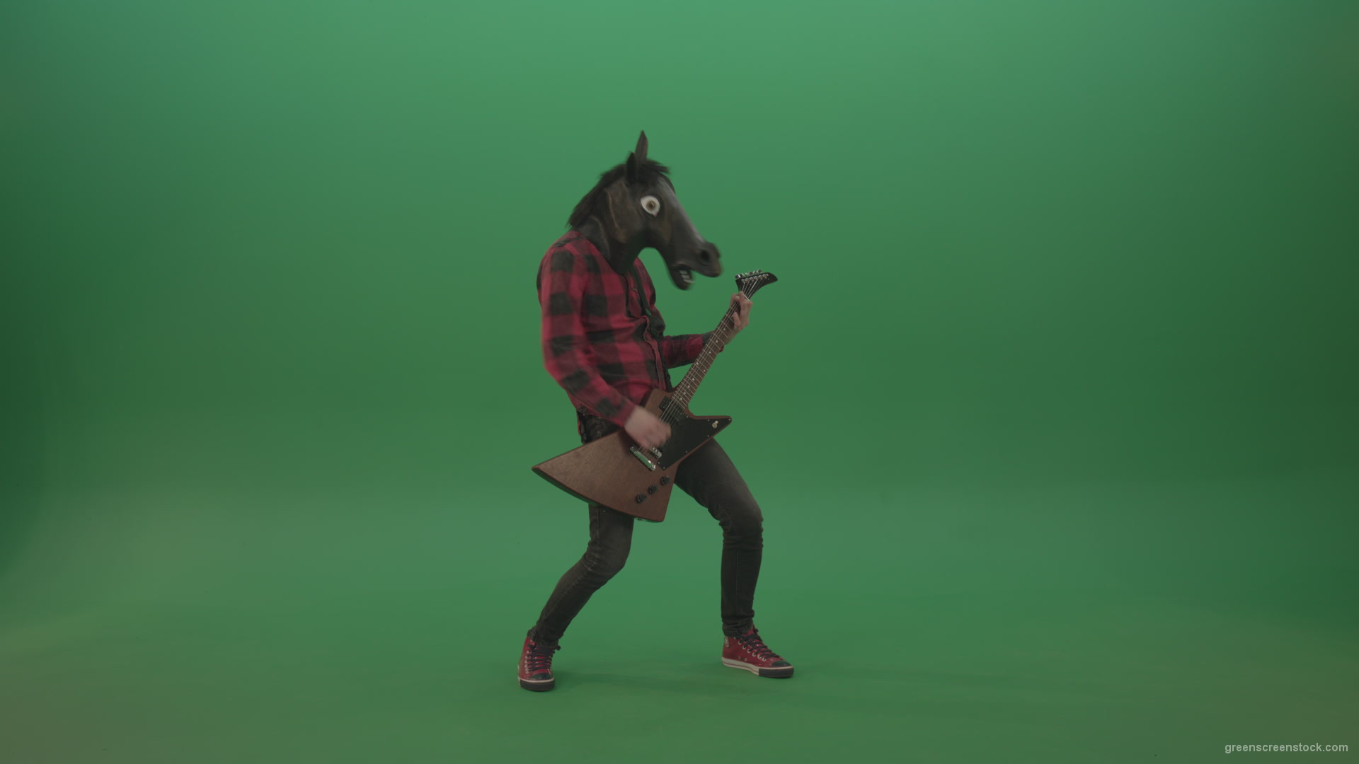 Guitarist-horse-man-with-horse-mask-head-play-guitar-on-green-screen_006 Green Screen Stock
