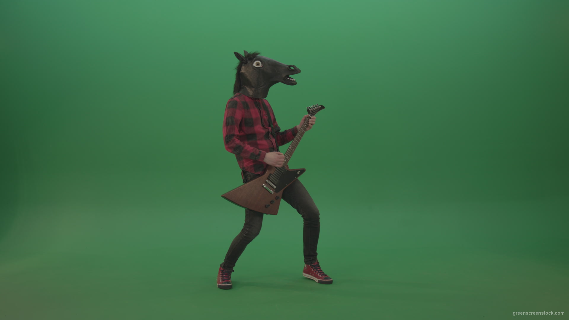 Guitarist-horse-man-with-horse-mask-head-play-guitar-on-green-screen_007 Green Screen Stock