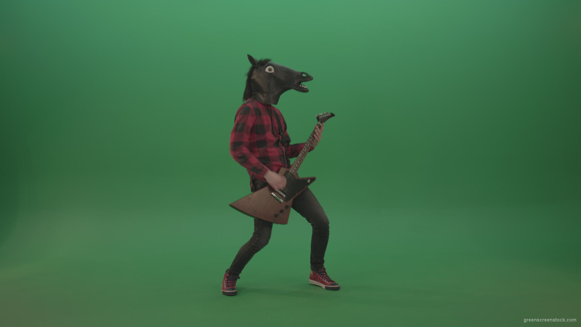 Guitarist-horse-man-with-horse-mask-head-play-guitar-on-green-screen_008 Green Screen Stock