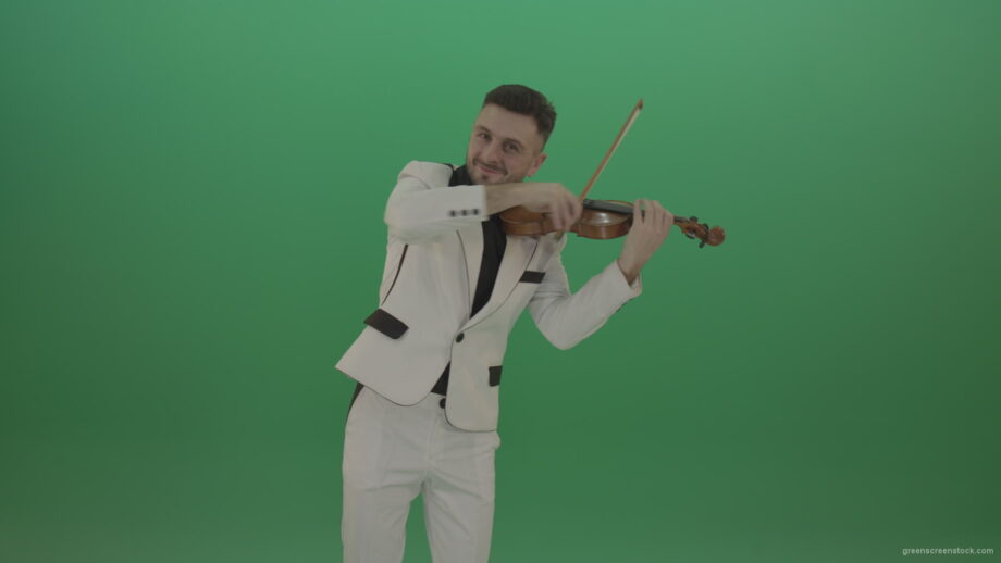 vj video background Happy-man-in-white-costume-dramatic-playing-violin-music-instrument-isolated-on-green-screen_003