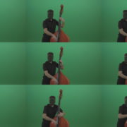 Man-in-black-mask-with-green-eyes-play-music-on-double-bass-instrument-isolated-on-green-screen Green Screen Stock