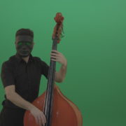 Man-in-black-mask-with-green-eyes-play-music-on-double-bass-instrument-isolated-on-green-screen_001 Green Screen Stock
