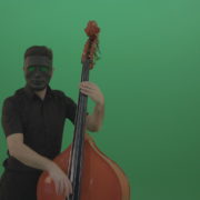 Man-in-black-mask-with-green-eyes-play-music-on-double-bass-instrument-isolated-on-green-screen_002 Green Screen Stock