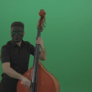 Man-in-black-mask-with-green-eyes-play-music-on-double-bass-instrument-isolated-on-green-screen_004 Green Screen Stock