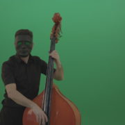 Man-in-black-mask-with-green-eyes-play-music-on-double-bass-instrument-isolated-on-green-screen_005 Green Screen Stock