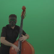 Man-in-black-mask-with-green-eyes-play-music-on-double-bass-instrument-isolated-on-green-screen_008 Green Screen Stock