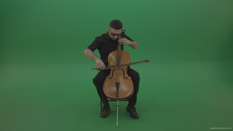 vj video background Man-in-black-playing-fast-violoncello-cello-strings-music-instrument-isolated-on-green-screen_003