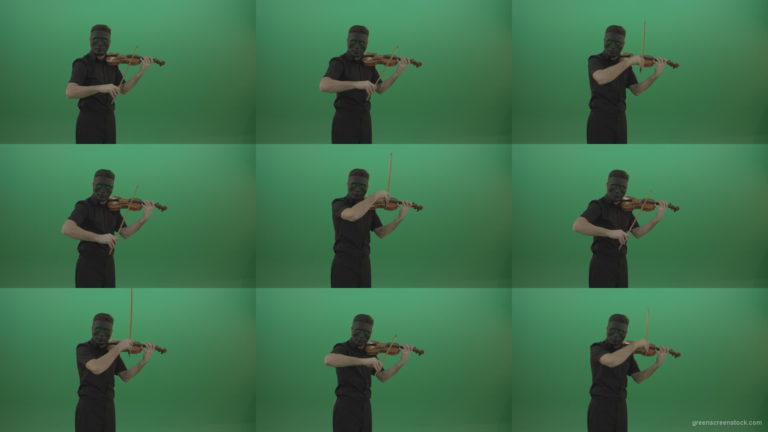 Man-in-black-wear-and-mask-play-violin-fiddle-strings-gothic-dark-music-isolated-on-green-screen Green Screen Stock