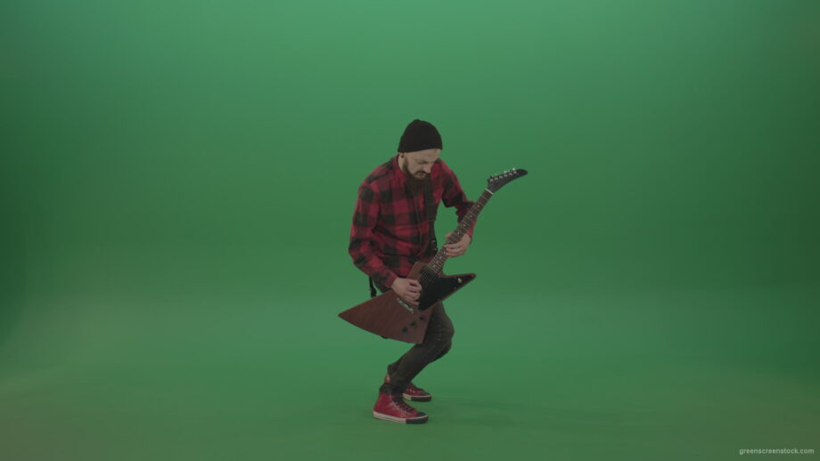 vj video background Man-in-red-shirt-play-virtuoso-solo-on-elektro-guitar-on-green-screen_003
