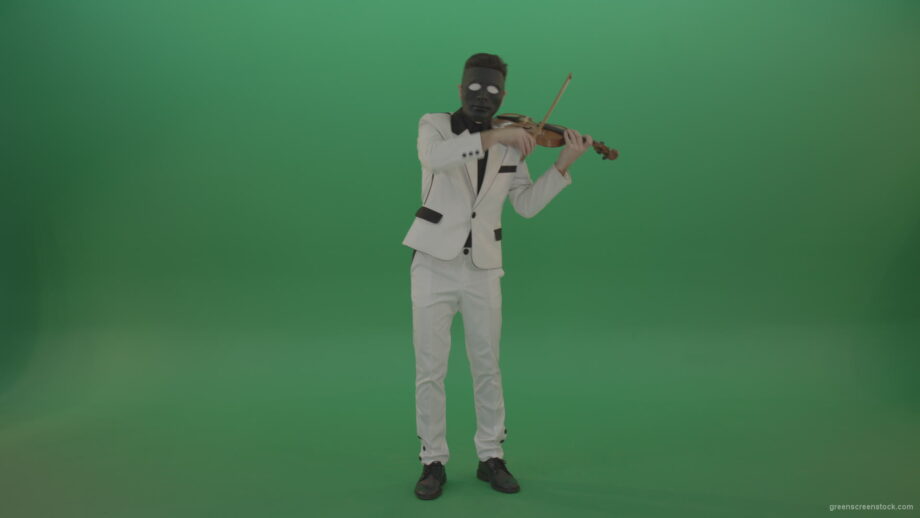 vj video background Man-in-white-costume-and-eyes-in-black-mask-play-gothic-violin-Fiddle-string-music-instrument-isolated-on-green-screen_003
