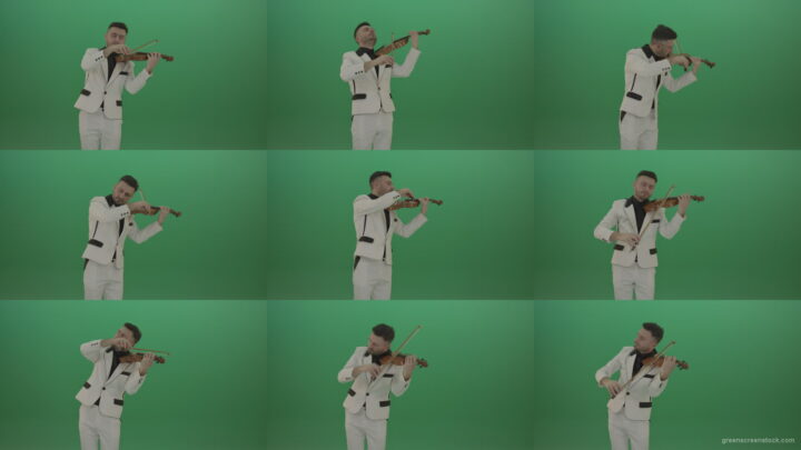Man-is-playing-slow-love-in-white-costume-on-violin-Fiddle-string-music-instrument-isolated-on-green-screen Green Screen Stock