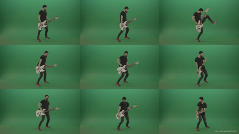 Man-play-music-instrument-bass-guitar-isolated-on-green-screen Green Screen Stock