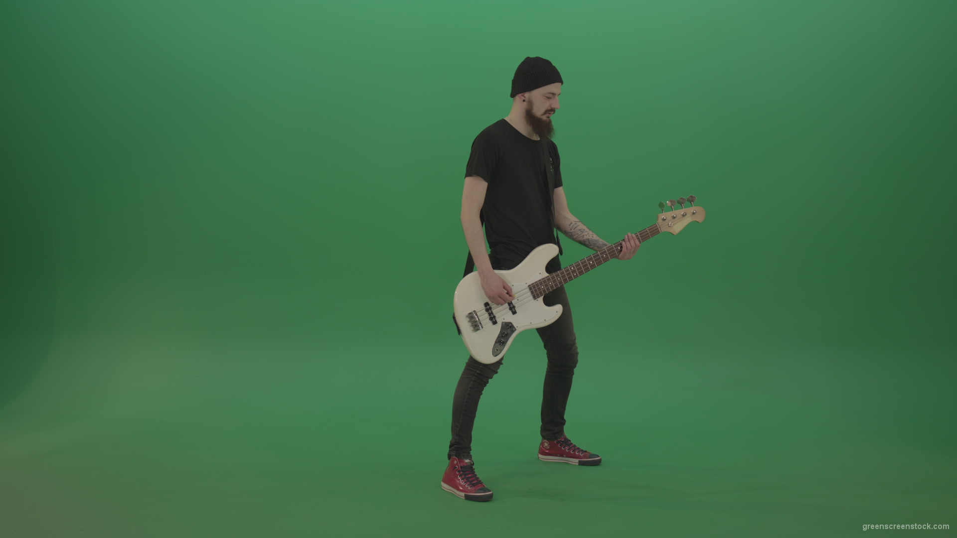 Man-play-music-instrument-bass-guitar-isolated-on-green-screen_001 Green Screen Stock